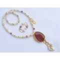 Fucsia agat - set colier si cercei